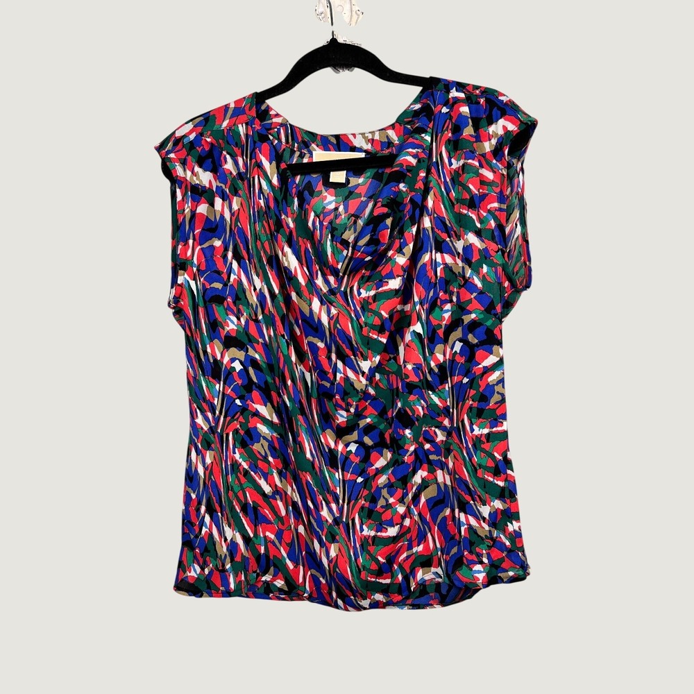 Michael Kors Blouse Womens Medium Multicolor Abstract Cowl‎ Neck Sleeveless Top